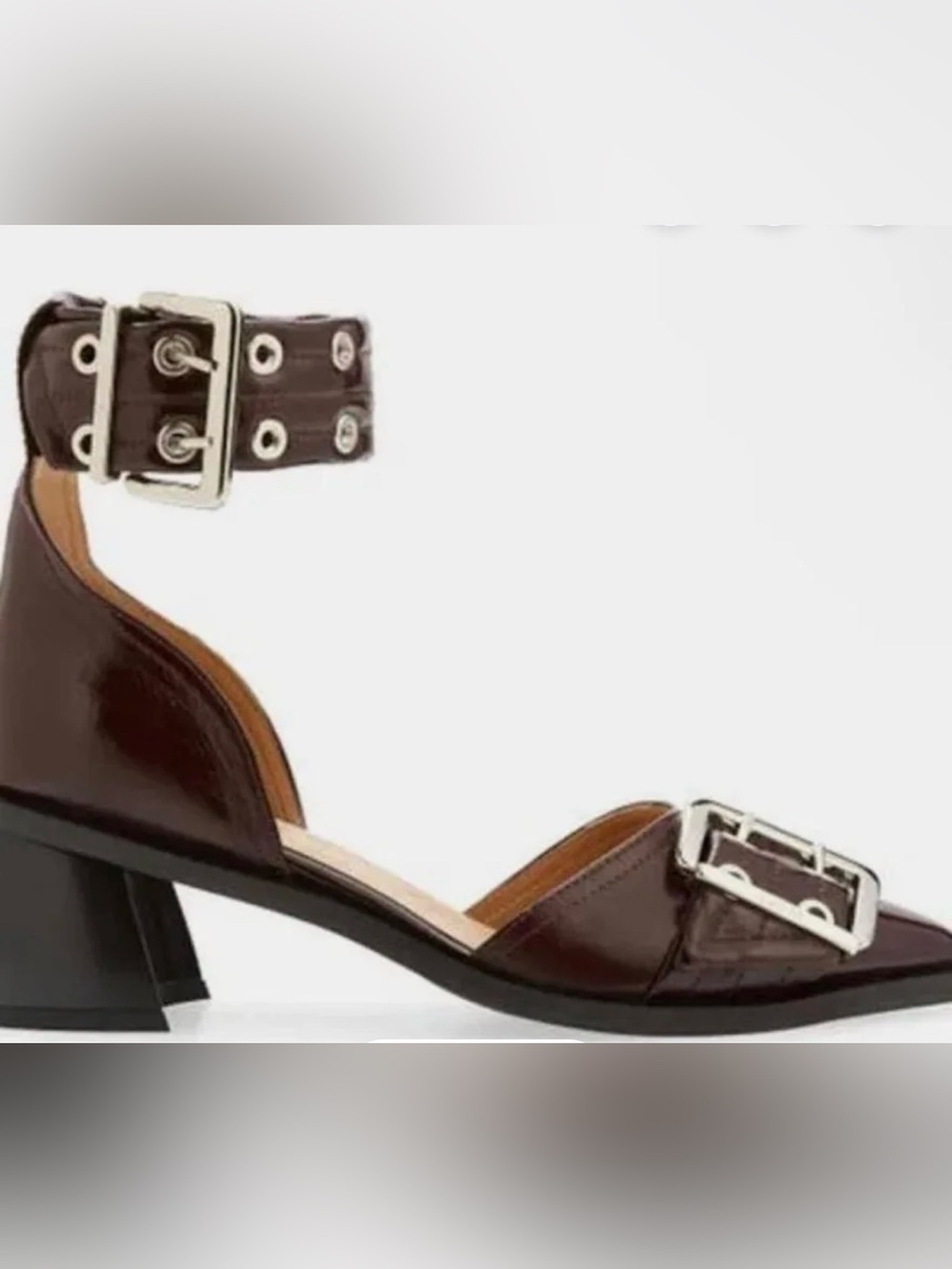 Ganni Women's Brown Leather Ankle-Strap Block Heel Sandals